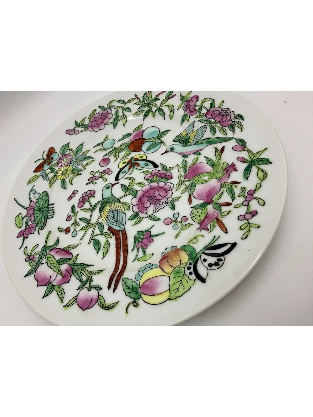 Japanese Chinoiserie 9” Plate Birds, Flowers, Butterflies Vintage